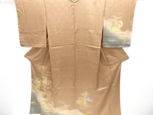 未使用品　仕立て上がり　草花に蝶模様刺繍単衣訪問着